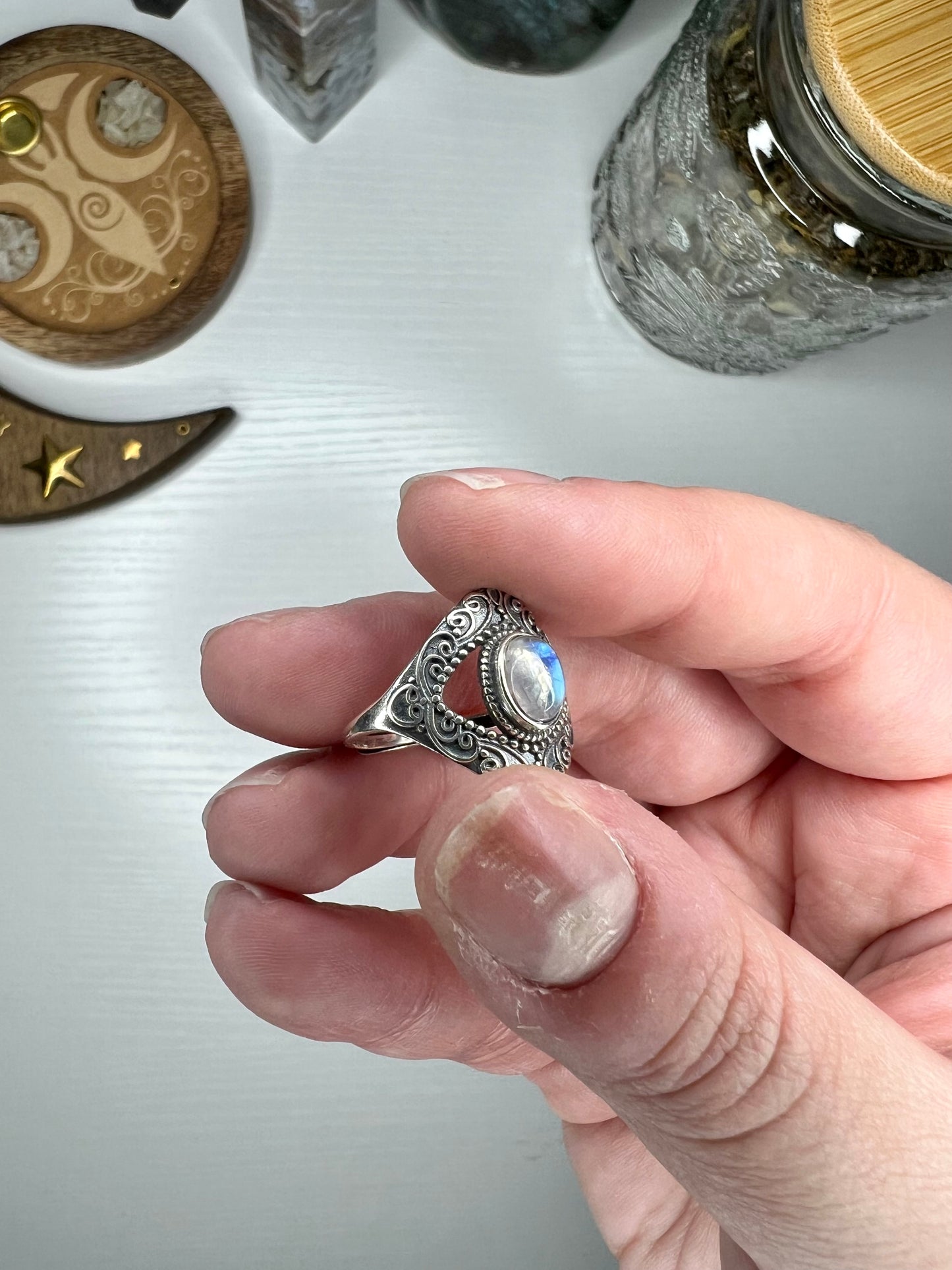 Moonstone Ring - 925 Silver & Adjustable