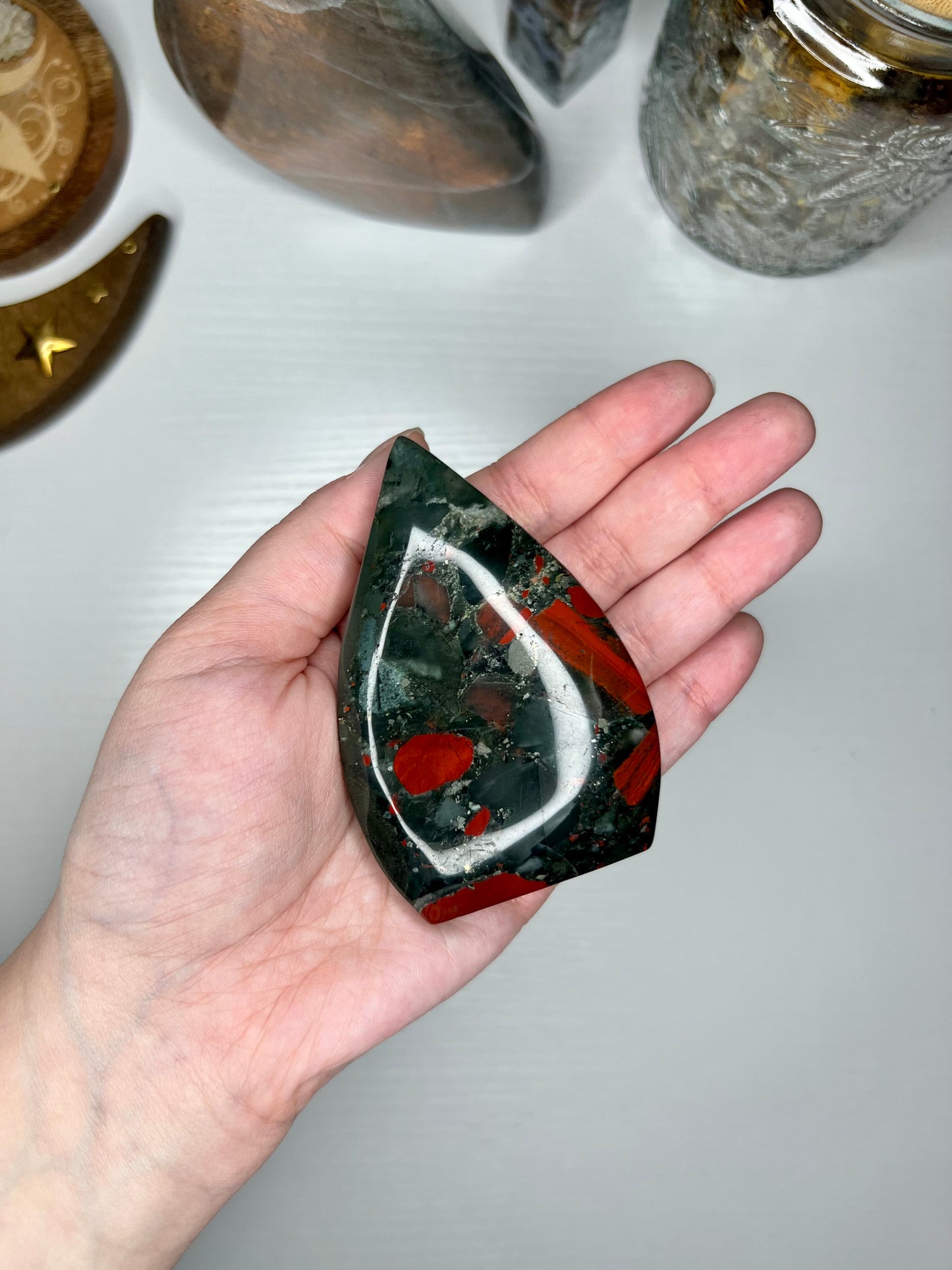 African Bloodstone Carving with Pyrite Inclusions