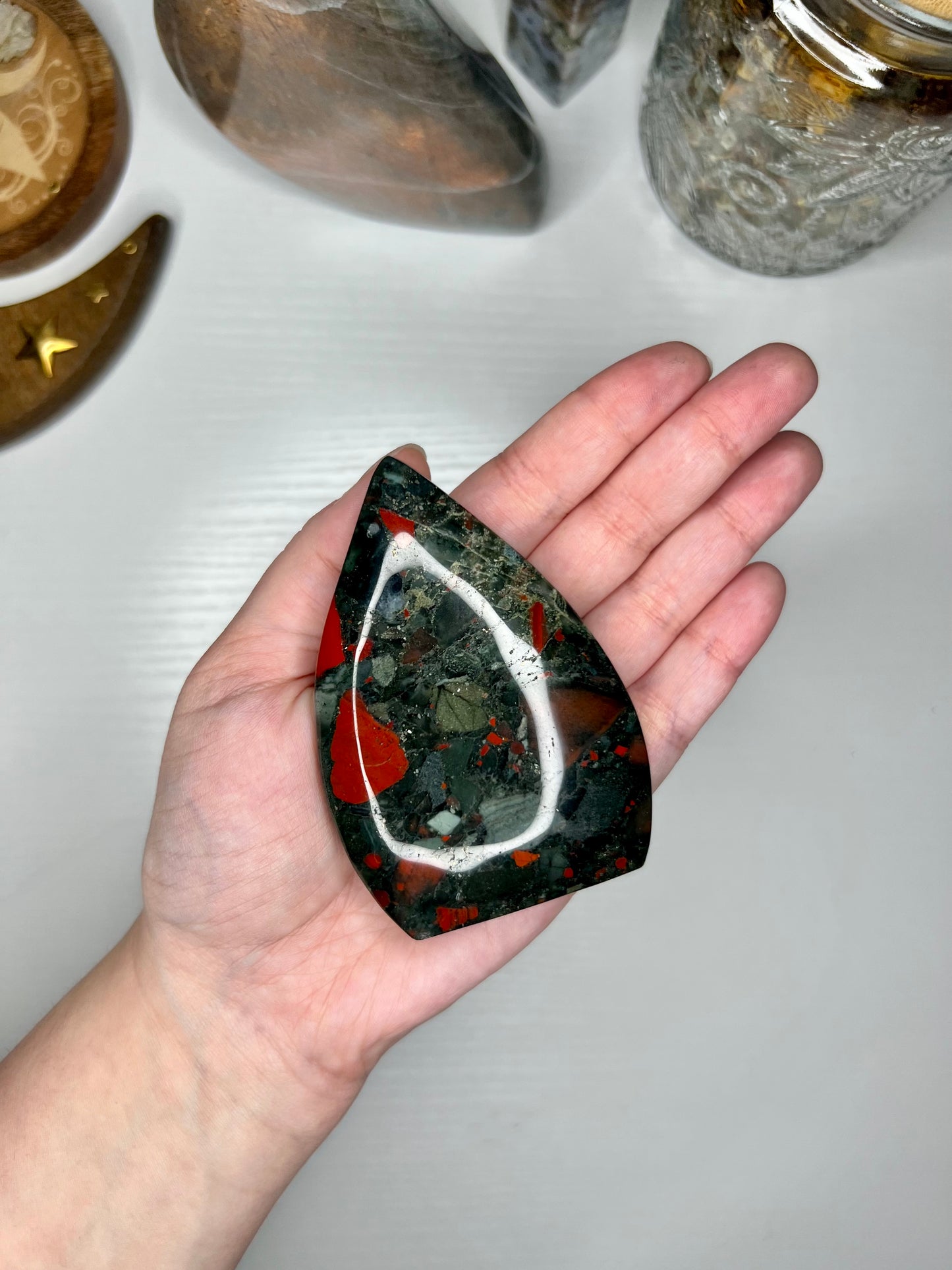 African Bloodstone Carving with Pyrite Inclusions