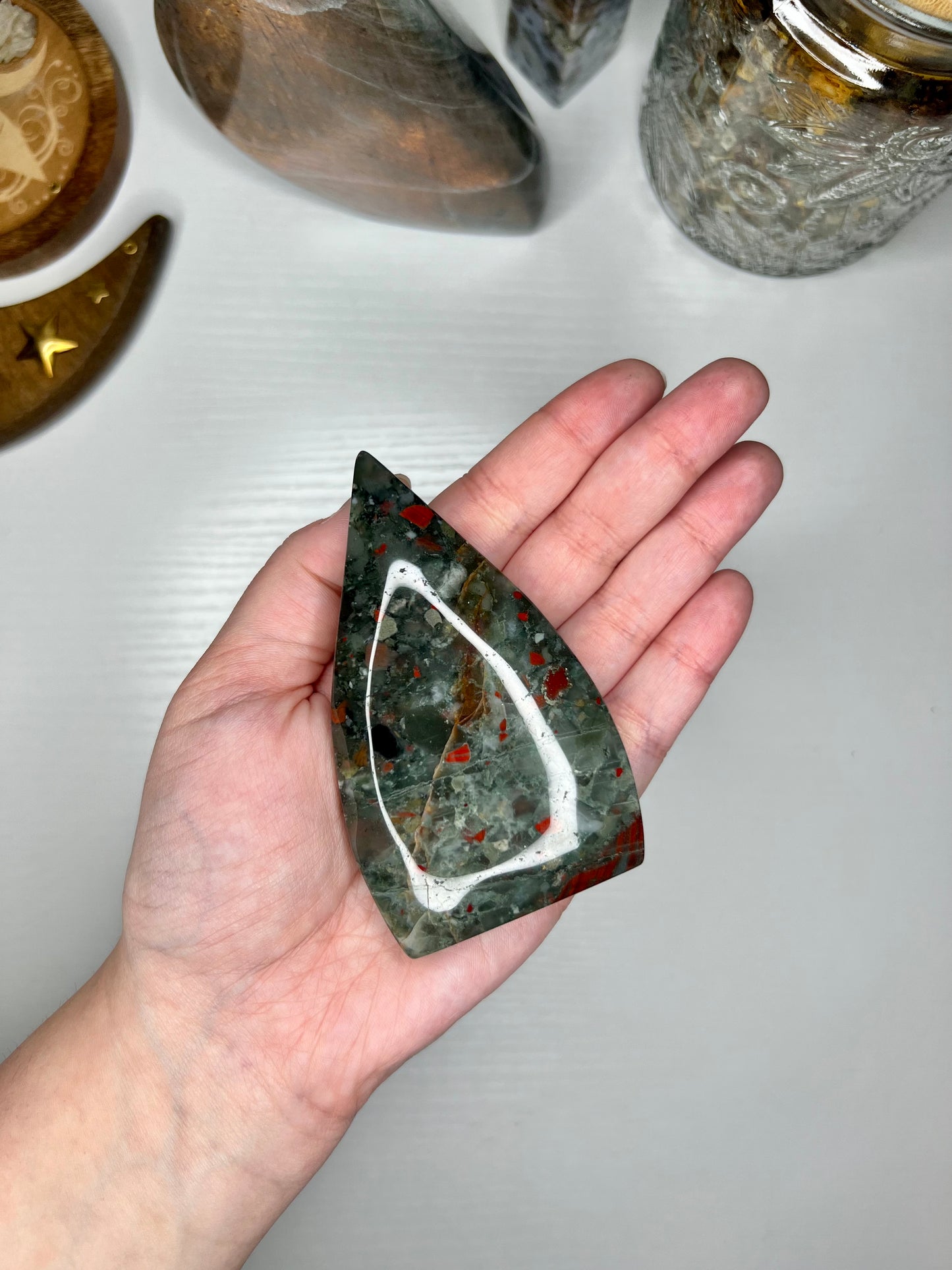 African Bloodstone Carving with Pyrite Inclusions