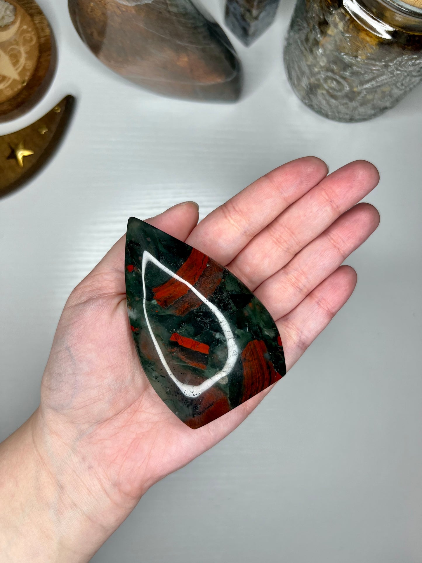 African Bloodstone Carving with Pyrite Inclusions