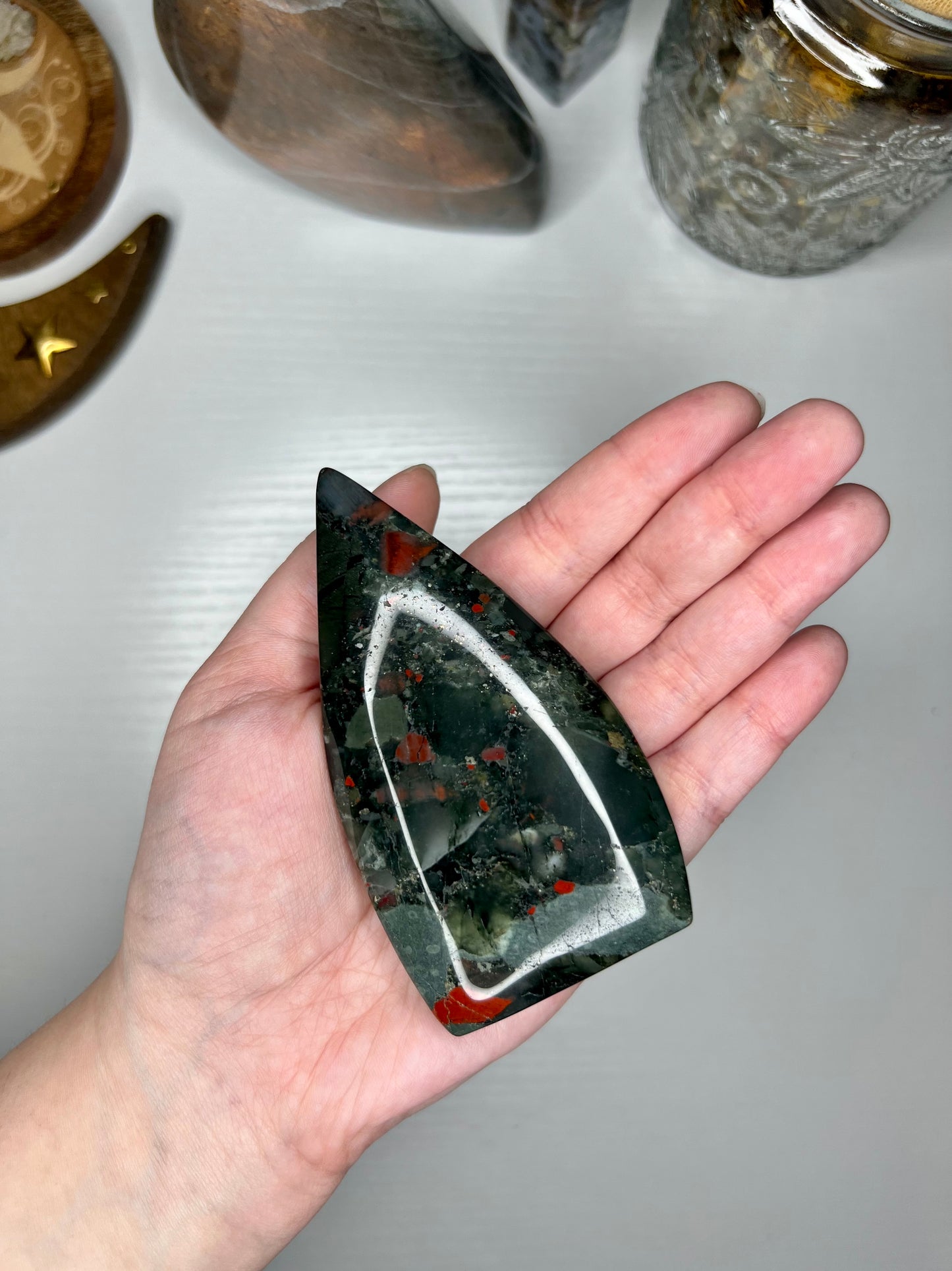 African Bloodstone Carving with Pyrite Inclusions