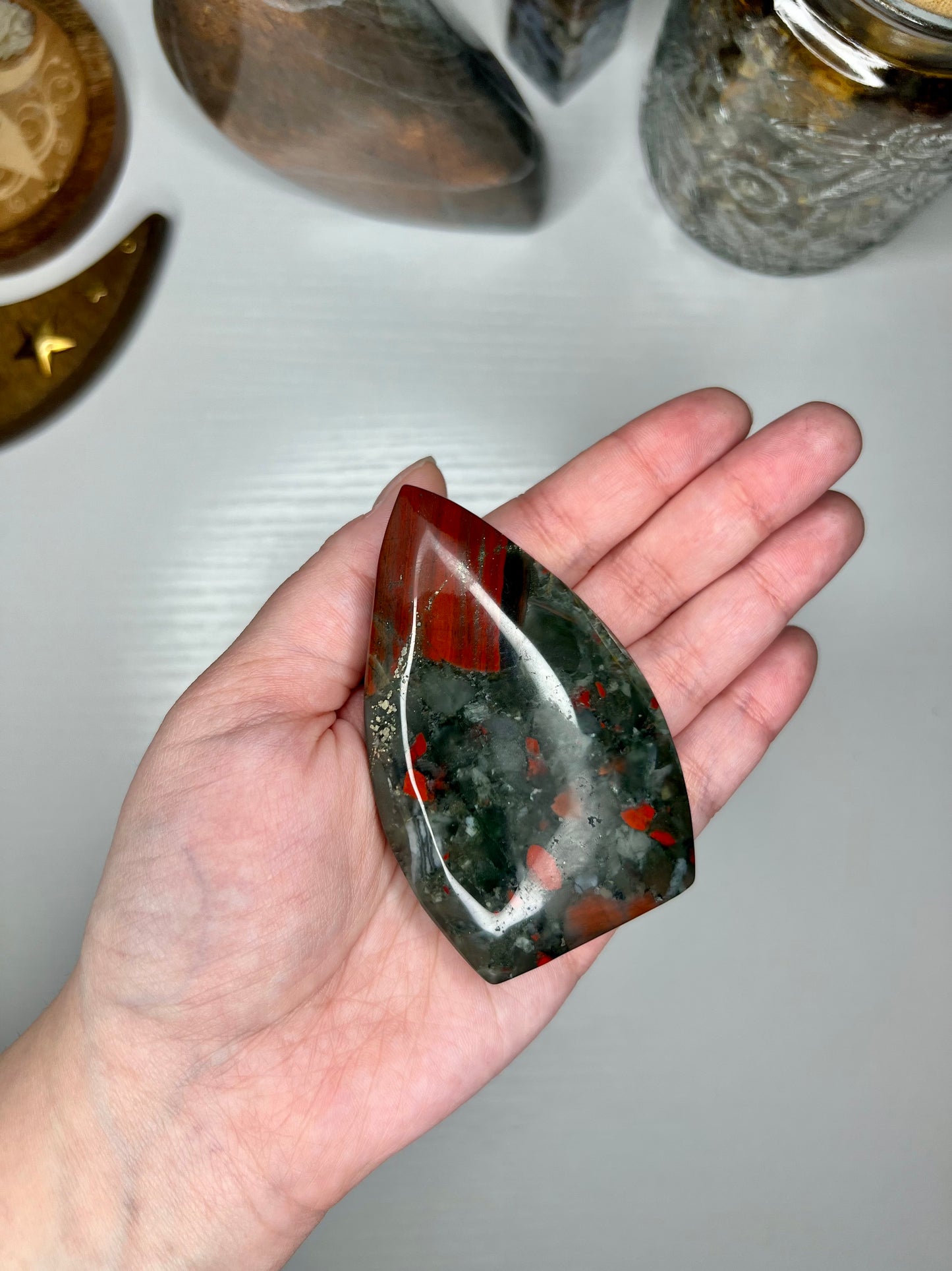 African Bloodstone Carving with Pyrite Inclusions